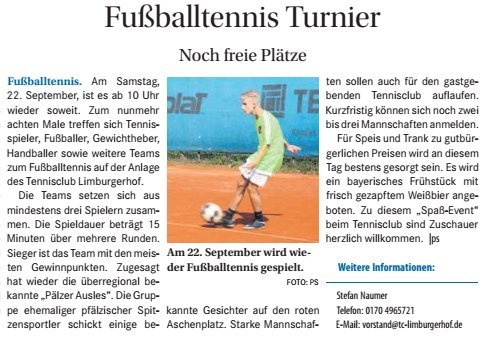 Fußballtennis Turnier – noch freie Plätze