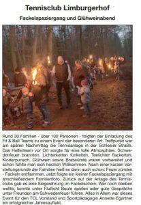Tennisclub Limburgerhof - Fackelspaziergang und Glühweinabend Tennisclub Limburgerhof - Fackelspaziergang und Glühweinabend