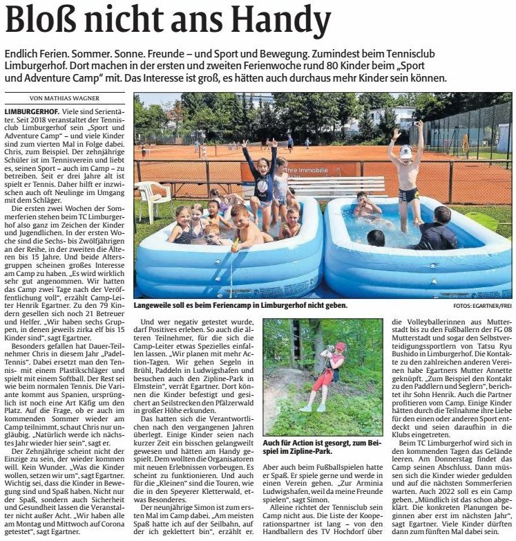 Sportcamp 2021 – Rheinpfalz Artikel