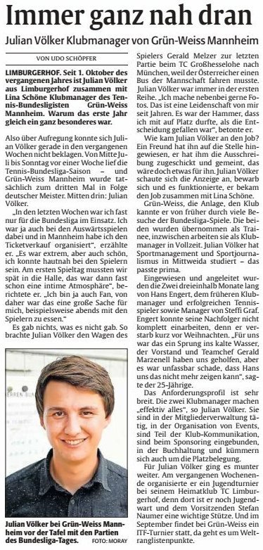 Julian Völker Klubmanager von Grün-Weiss Mannheim